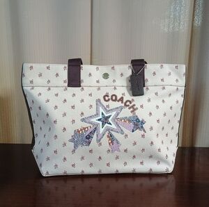 Coach Pink Ditsy Floral Star Canvas Tote